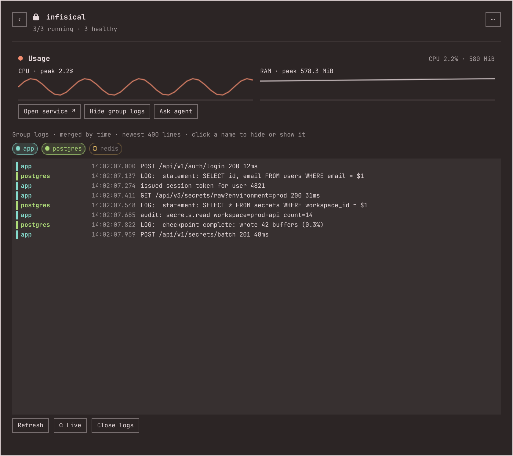 Screenshot: group logs