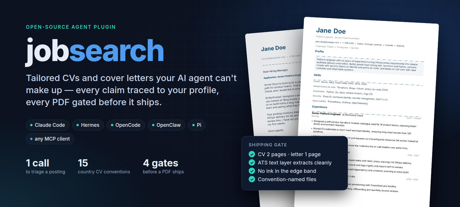 jobsearch — tailored CVs and cover letters your AI agent can