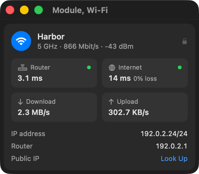 MacNetwork preview render: Connection Module: Module, Wi-Fi