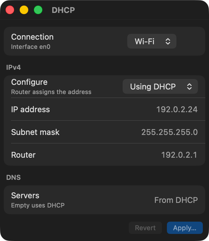 MacNetwork preview render: IP Settings Tab: DHCP