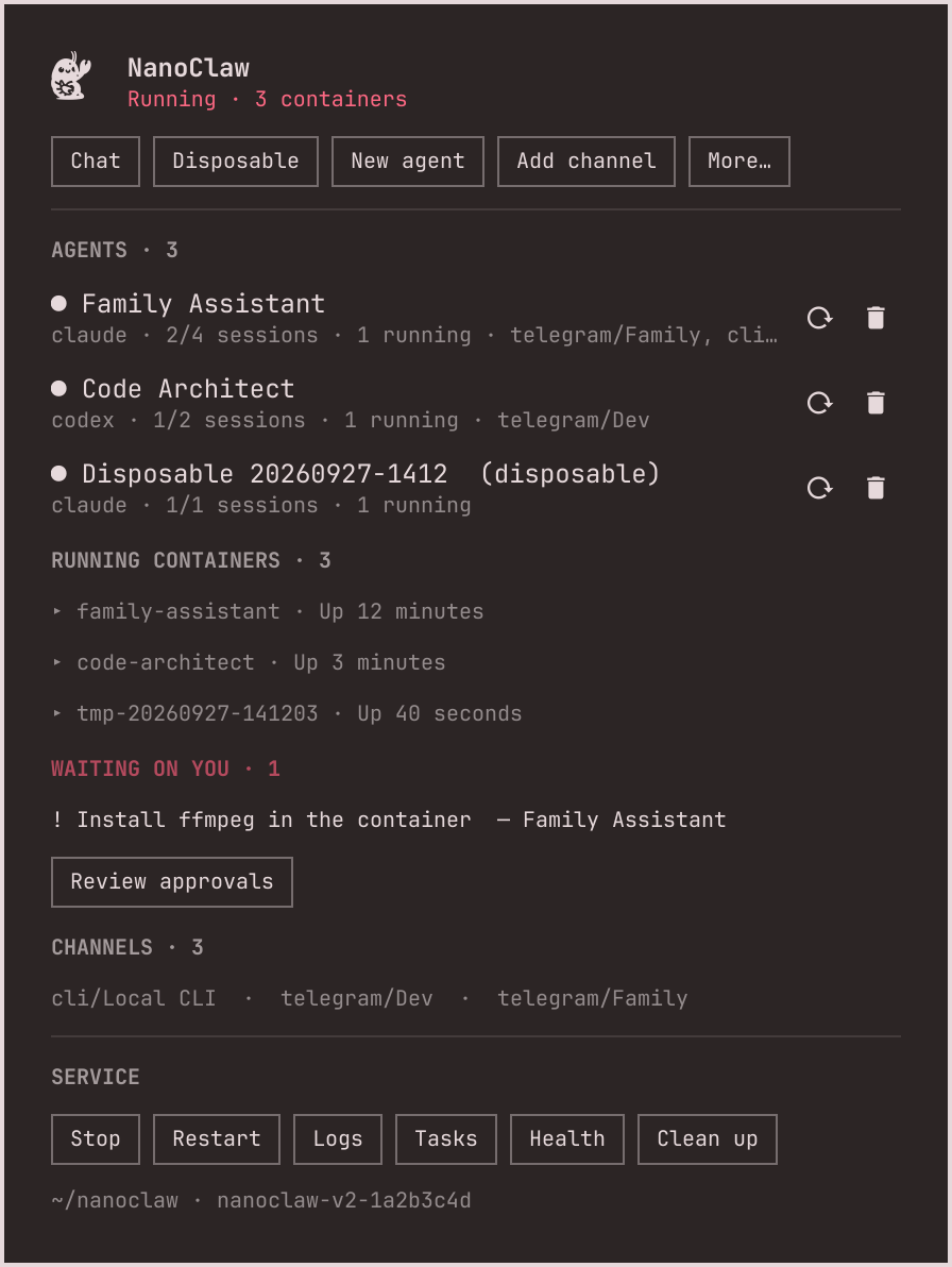 NanoClaw dashboard