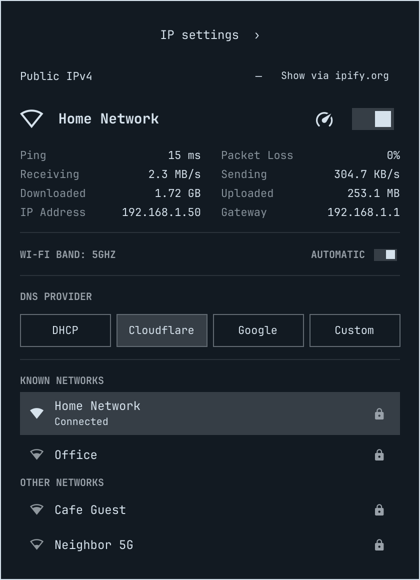 Network panel with demo data